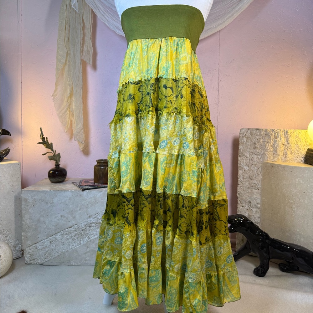 Vintage 100% Silk Convertible Skirt Dress Prairie Boho Fairycore S/M